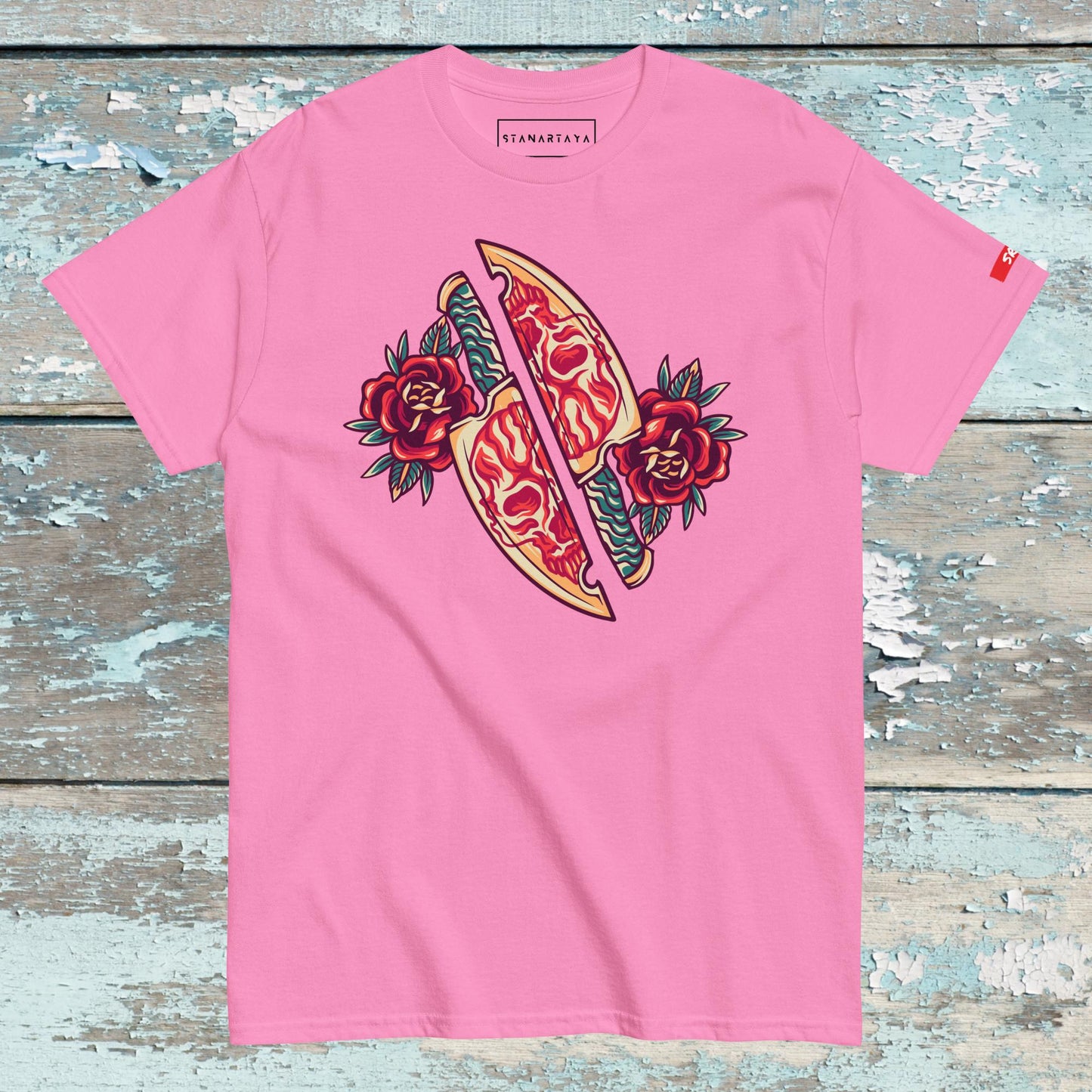 Skull Knife and Roses Retro Tee