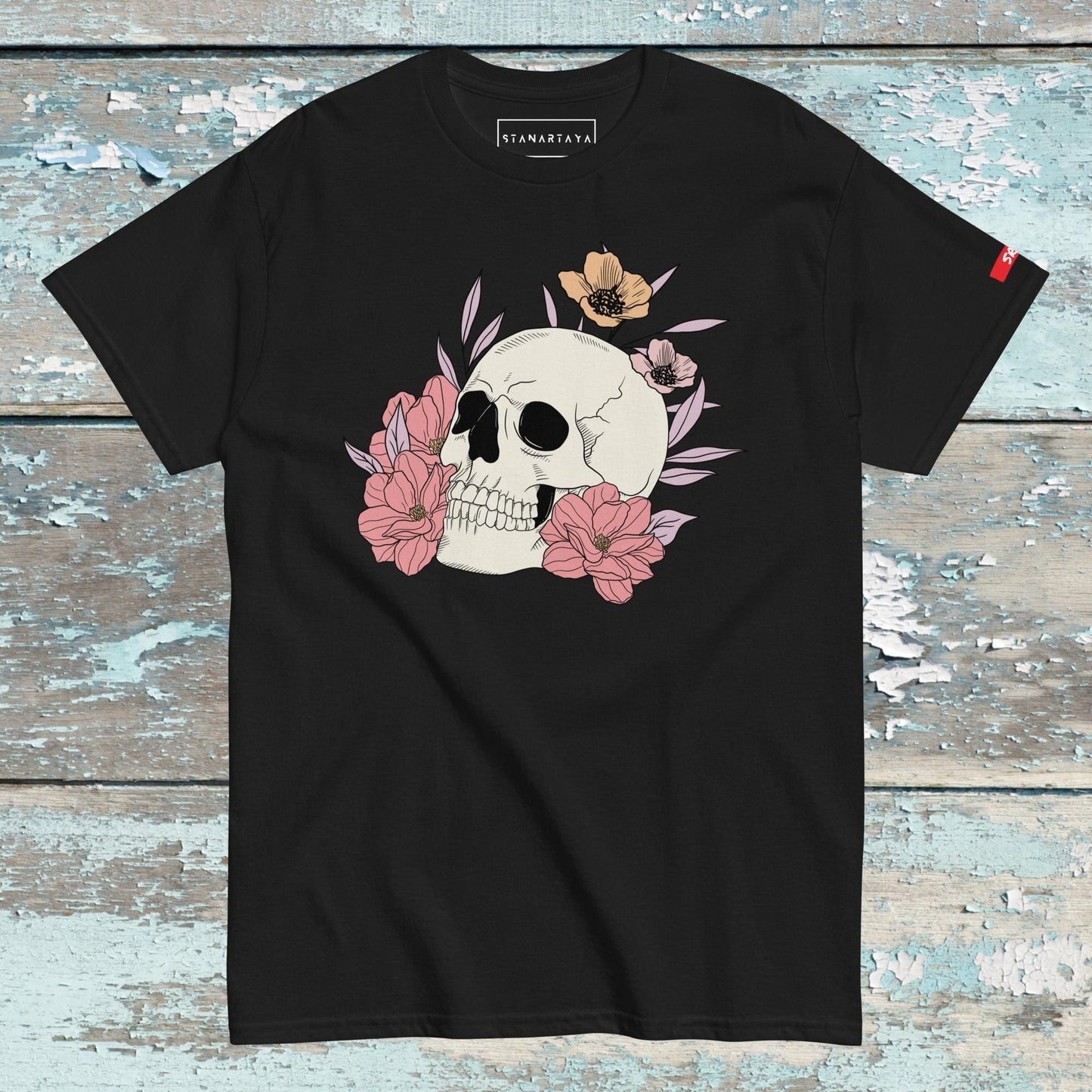 Human skull flower Tee