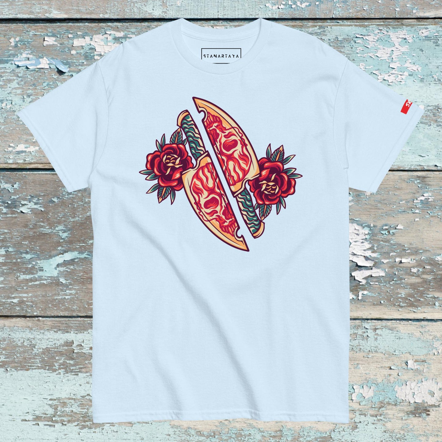 Skull Knife and Roses Retro Tee