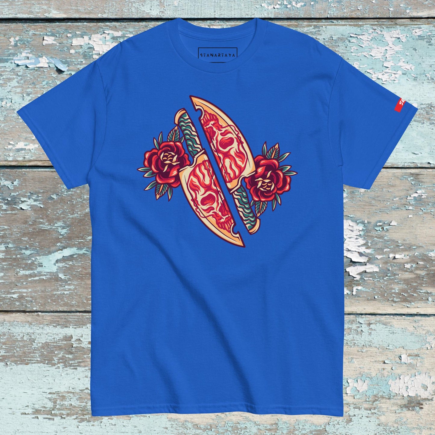 Skull Knife and Roses Retro Tee